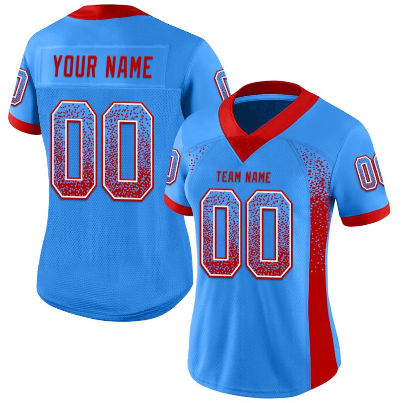 Custom Electric Blue Red-White Drift Football Jersey with Personalized Name and Number - Team Apparel Personalized Electric
