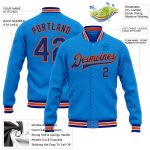 Electric Blue Royal-Orange Personalized Bomber Jacket Full-Snap Varsity Letterman Personalized Electric Blue Royal-Orange