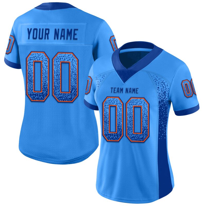 Custom Electric Blue Orange Drift Fashion Football Jersey with Personalized Name and Number Personalized Electric Blue Royal-Orange
