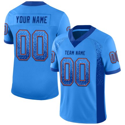 Custom Electric Blue Orange Drift Fashion Football Jersey with Personalized Name and Number Personalized Electric Blue Royal-Orange
