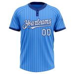 Personalized Electric Blue Royal Pinstripe Two-Button Unisex Softball Jersey Personalized Electric Blue Royal Pinstripe White