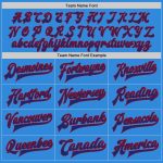 Custom Two-Tone Electric Blue and Royal Red Varsity Letterman Jacket with Personalized Name and Number Full-Snap Bomber Personalized