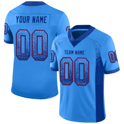 Custom Electric Blue Royal-Red Mesh Football Jersey with Personalized Name and Number - Drift Fashion Team Style Personalized