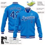 Custom Name Number Varsity Letterman Jacket Electric Blue Royal White Bomber Full-Snap Personalized for Team Wear Personalized