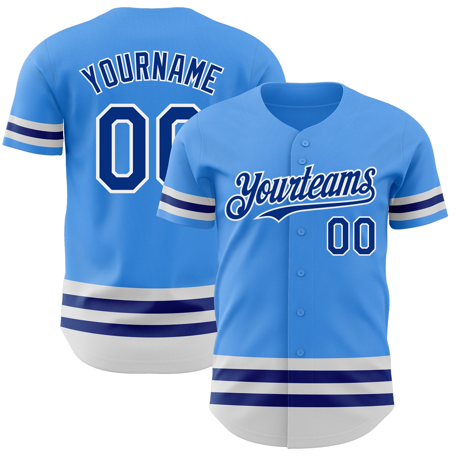 Personalized Electric Blue Baseball Jersey with Custom Name & Number - Royal-White Line Authentic Team Apparel Personalized