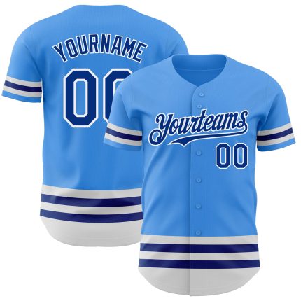 Electric Blue Personalized Baseball Jersey with Royal-White Lines Personalized Electric Blue Royal-White Line Baseball Jersey