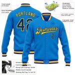 Electric Blue Royal Yellow Varsity Bomber Jacket Personalized Full-Snap Letterman Personalized Electric Blue Royal-Yellow
