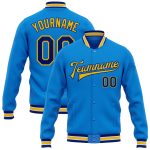 Custom Name Number Varsity Letterman Jacket Electric Blue Royal Yellow Full-Snap Bomber Personalized Electric Blue Royal-Yellow
