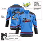 Custom Name & Number Vintage USA Flag Hockey Jersey - Personalized Electric Blue Black-Maroon Lace Neck Personalized Electric