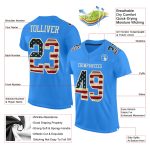 Personalized Electric Blue Vintage USA Flag Football Jersey - City Cream Mesh Authentic Design Personalized Electric Blue