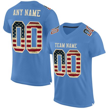 Personalized Electric Blue Vintage USA Flag Cream Mesh Football Jersey Personalized Electric Blue Vintage USA Flag-City Cream