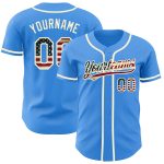 Custom Electric Blue Vintage USA Flag Baseball Jersey - Personalized Cream Team Name & Number Personalized Electric Blue