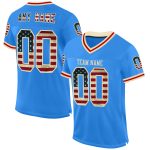 Personalized Electric Blue Vintage USA Flag Football Jersey - Cream-Red Mesh Throwback Style Personalized Electric Blue Vintage