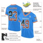 Personalized Electric Blue Vintage USA Flag Football Jersey - Cream-Red Mesh Throwback Style Personalized Electric Blue Vintage