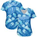 Electric Blue White Personalized 3D Jellyfish Baseball Jersey for Men Personalized Electric Blue White 3D Jellyfish Baseball