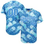 Electric Blue White Personalized 3D Jellyfish Baseball Jersey for Men Personalized Electric Blue White 3D Jellyfish Baseball
