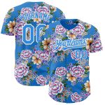Personalized 3D Big Flower Baseball Jersey in Electric Blue & White - Northeast China Design Personalized Electric Blue White