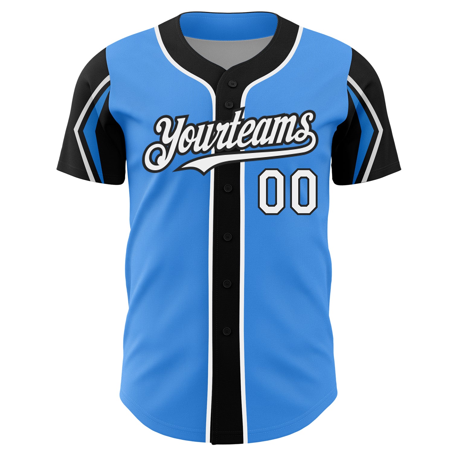 Personalized Electric Blue and Black Baseball Jersey - 3 Color Options, Stylish Arm Shapes Personalized Electric Blue White-Black - Image 3