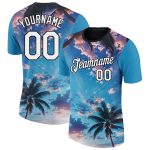 Personalized 3D Hawaii Palm Trees Performance T-Shirt in Electric Blue White-Black Personalized Electric Blue White-Black