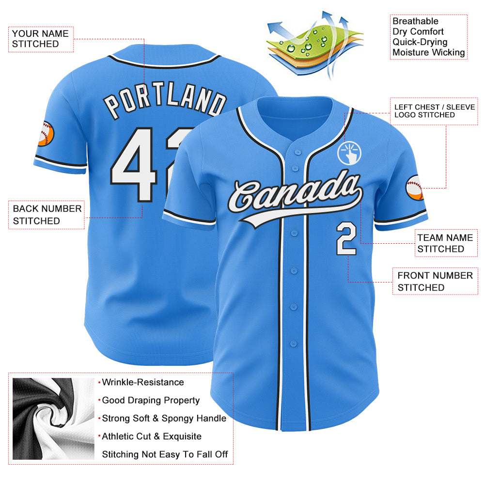 Personalized Electric Blue White and Black Baseball Jersey for Men and Women Personalized Electric Blue White-Black Baseball - Image 3