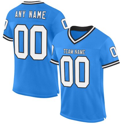 Custom Name and Number Personalized Football Jersey - Electric Blue White-Black Mesh Authentic Throwback Design Personalized