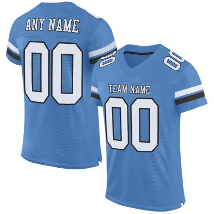 Custom Electric Blue and Black White Mesh Football Jersey Personalized Electric Blue White-Black Mesh Football Jersey