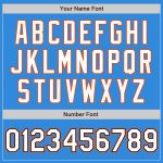 Custom Team Bomber Jacket with Personalized Name & Number - Electric Blue, White, Black, Orange Full-Snap Varsity Style Personalized