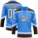Personalized Electric Blue White Brown Hockey Lace Jersey for Men and Women Personalized Electric Blue White-Brown Hockey