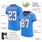 Personalized Electric Blue White Burgundy Mesh Football Jersey for Men Personalized Electric Blue White-Burgundy Mesh Football