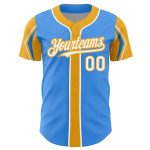 Custom Authentic Baseball Jersey in Electric Blue, White-Gold - Personalized Name and Number, 3 Colors, Team Design Personalized