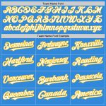 Personalized Electric Blue White-Gold Baseball Jersey - 3 Color Arm Shapes Personalized Electric Blue White-Gold 3 Colors