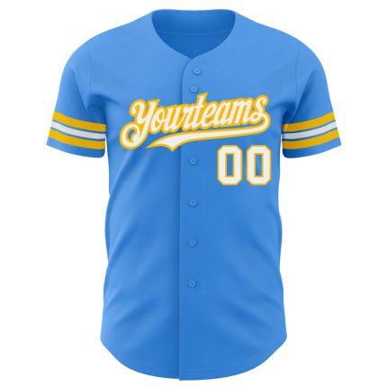 Custom Electric Blue White-Gold Baseball Jersey with Personalized Name and Number - Authentic Team Wear Personalized Electric