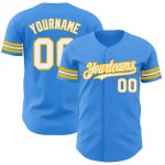 Custom Electric Blue White-Gold Baseball Jersey with Personalized Name and Number - Authentic Team Wear Personalized Electric