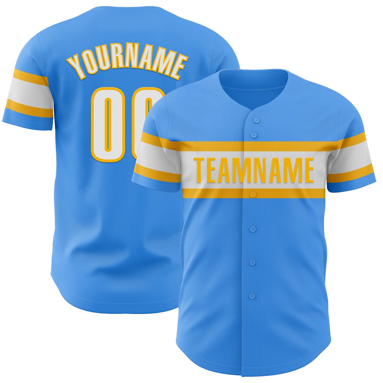 Personalized Electric Blue White Gold Baseball Jersey - Authentic Custom Apparel Personalized Electric Blue White-Gold Authentic