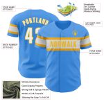 Custom Electric Blue and White Gold Baseball Jersey for Men and Women Personalized Electric Blue White-Gold Baseball Jersey