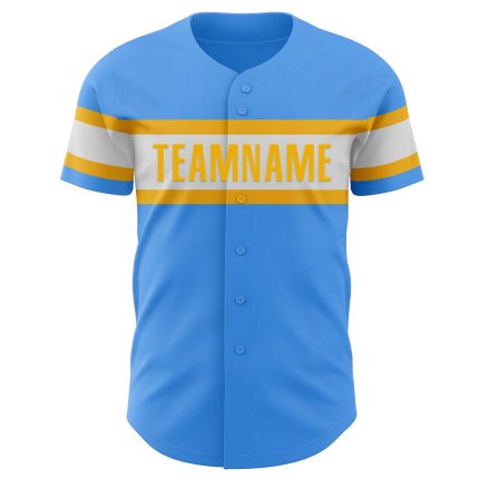 Custom Electric Blue and White Gold Baseball Jersey for Men and Women Personalized Electric Blue White-Gold Baseball Jersey