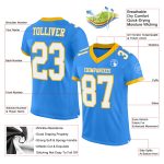 Custom Name and Number Authentic Football Jersey - Personalized Electric Blue White-Gold Mesh Design Personalized Electric
