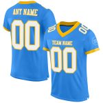 Electric Blue White-Gold Personalized Football Jersey - Custom Mesh Design Personalized Electric Blue White-Gold Mesh Football