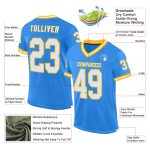Personalized Electric Blue White Gold Football Jersey - Throwback Style Mesh Jersey Personalized Electric Blue White-Gold