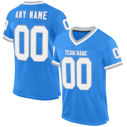 Custom Team Football Jersey - Personalized Electric Blue White Gray Mesh Authentic Throwback with Name & Number Personalized