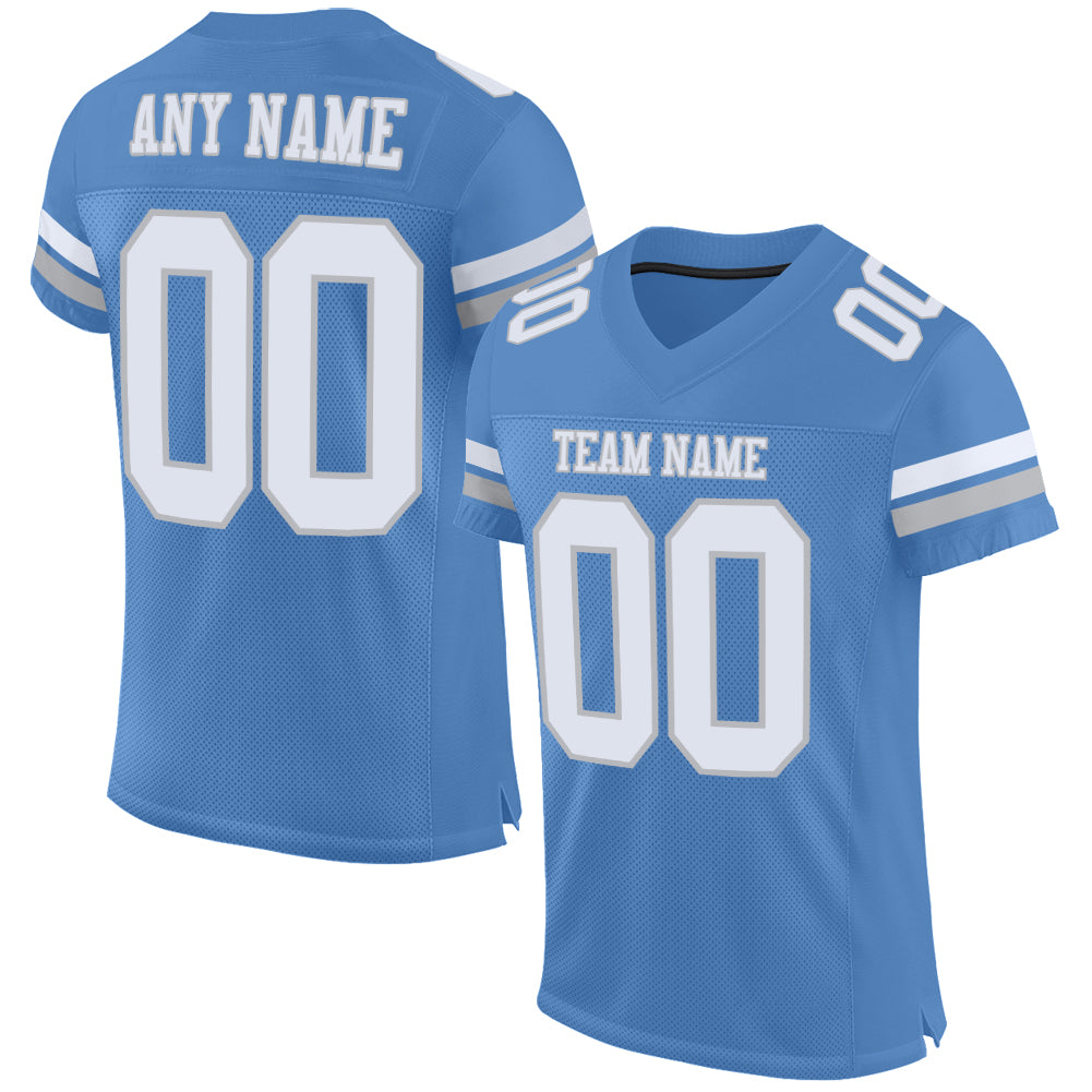 Personalized Electric Blue and White-Gray Football Jersey - Custom Mesh Design Personalized Electric Blue White-Gray Mesh