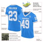 Personalized Electric Blue White-Gray Mesh Football Jersey - Throwback Style Personalized Electric Blue White-Gray Mesh Throwback