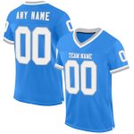 Personalized Electric Blue White-Gray Mesh Football Jersey - Throwback Style Personalized Electric Blue White-Gray Mesh Throwback