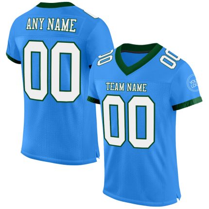 Custom Name and Number Personalized Electric Blue White-Green Football Jersey - Authentic Mesh Team Jersey Personalized Electric