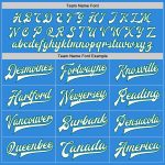 Personalized Electric Blue and White Varsity Letterman Bomber Jacket - Kelly Green Full-Snap Design Personalized Electric