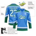 Personalized Electric Blue White Kelly Green Hockey Jersey with Lace Neck Personalized Electric Blue White-Kelly Green Hockey