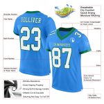 Customizable Electric Blue and White Football Jersey with Green Accents - Authentic Team Jersey with Custom Name and Number