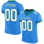 Personalized Electric Blue Green Mesh Football Jersey for Kids and Adults Personalized Electric Blue White-Kelly Green Mesh