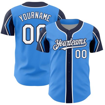 Custom Baseball Jersey with Electric Blue and White-Navy Colors, Personalized Name and Number, Authentic Team Design Personalized