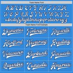 Custom Name and Number Varsity Letterman Two Tone Bomber Jacket - Personalized Electric Blue and White-Navy Full-Snap Personalized
